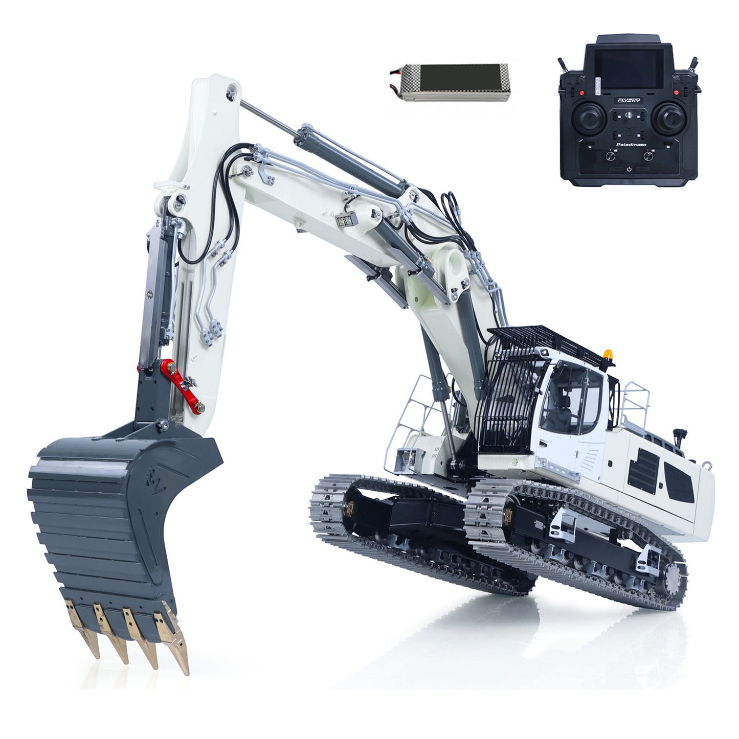 95% Metal LESU LR956 3 Arms 1/14 RC Hydraulic Excavator Remote Control Digger 7CH Valve Dual Pumps Light PL18EV LITE Battery