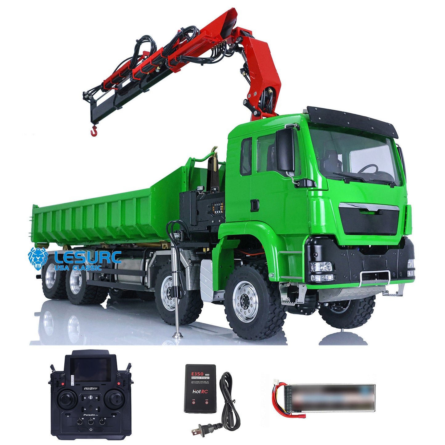LESU Z0031 1/14 Metal 8x8 Hydraulic RC Roll On Off Dump Truck with TGS Cabin Crane 2 Speed Transmission PL18EV Radio System 7CH Valve Brushless Motor ESC