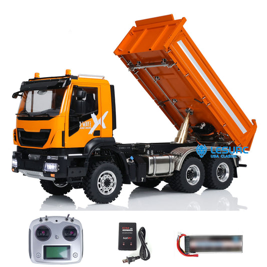 LESU Metal 1/14 RC Hydraulic Dumper Car 3-way Radio Control Dump Truck Model 6x6 All-wheel Drive 3-speed Transmission