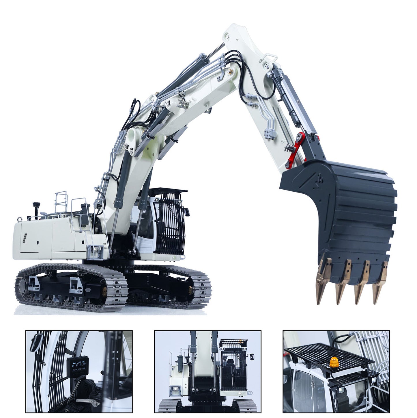 926MM Metal LESU 1/14 3 Arms RC Hydraulic Excavator LR956 Remote Control Digger Model Vehicle Dual Pump System 7CH Valve Light