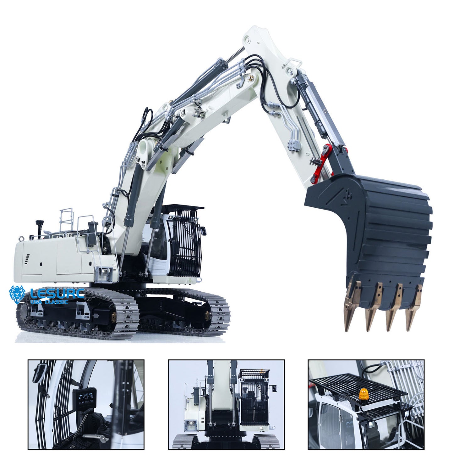LESU LR956 1/14 Metal 3Arms RC Hydraulic Excavator B0040 with Dual Pump Brushless Motor Light System for Construction Hobbyists Outdoor Fun