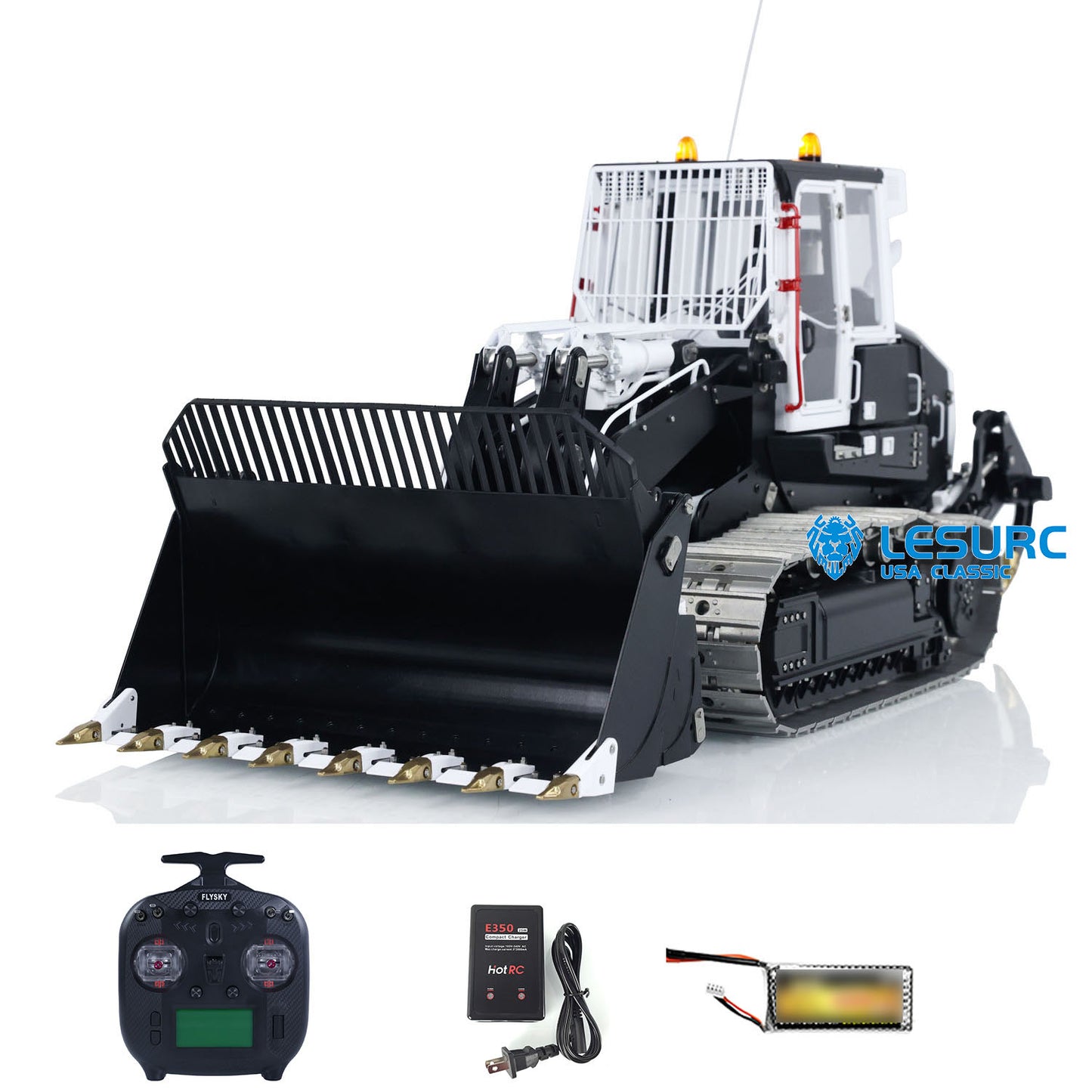 LESU 973K 1/14 Metal RC Hydraulic Loader B0024 with Flysky ST8 Radio Controller Light Sound System Openable Bucket Rear Plow for Outdoor Fun