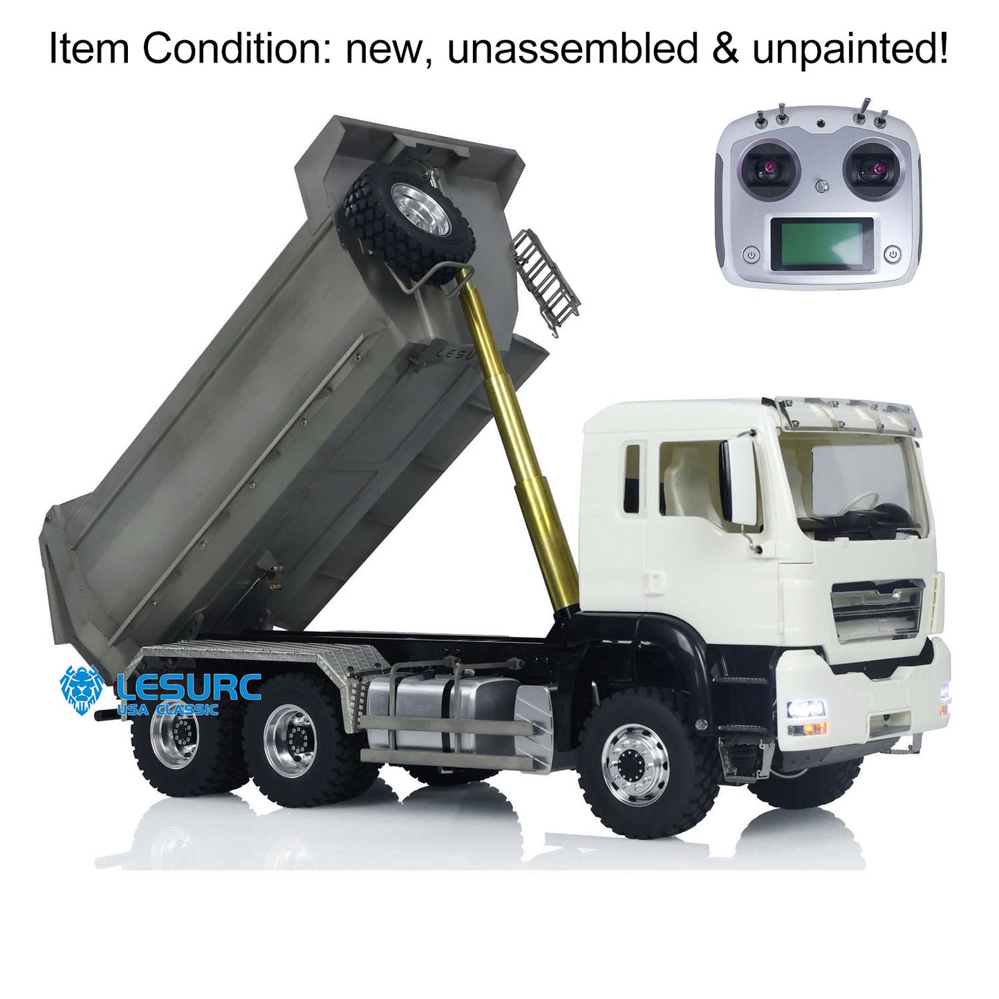 LESU 6*6 Front Cylinder Hydraulic Dumper Truck Tipper for 1/14 Scale Remote Controlled Model Construction Vehicles