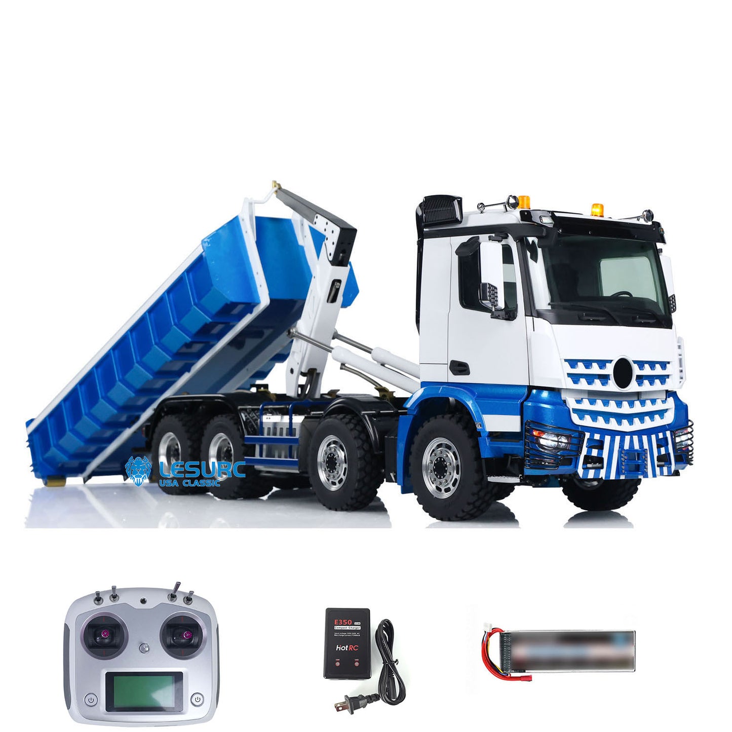 LESU Z0036 1/14 Metal 8x8 Hydraulic RC Roll On Off Dumper 2 Speed Transmission Differential Lock Sound Light System Front Hook
