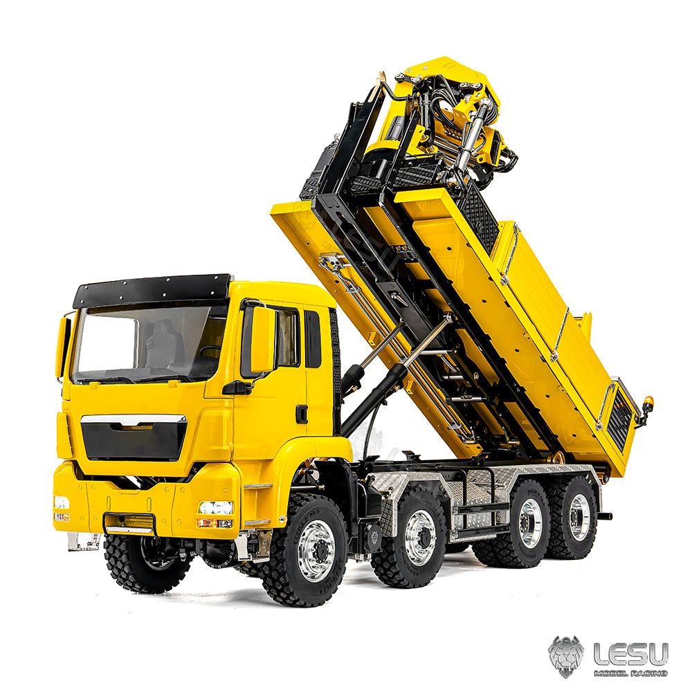 LESU 1/14 Hydraulic RC Roll on off Dumper Truck Crane Metal 8x8 Chassis Axles Lock 2Speed Gearbox 2+7CH Valve Sound Light System