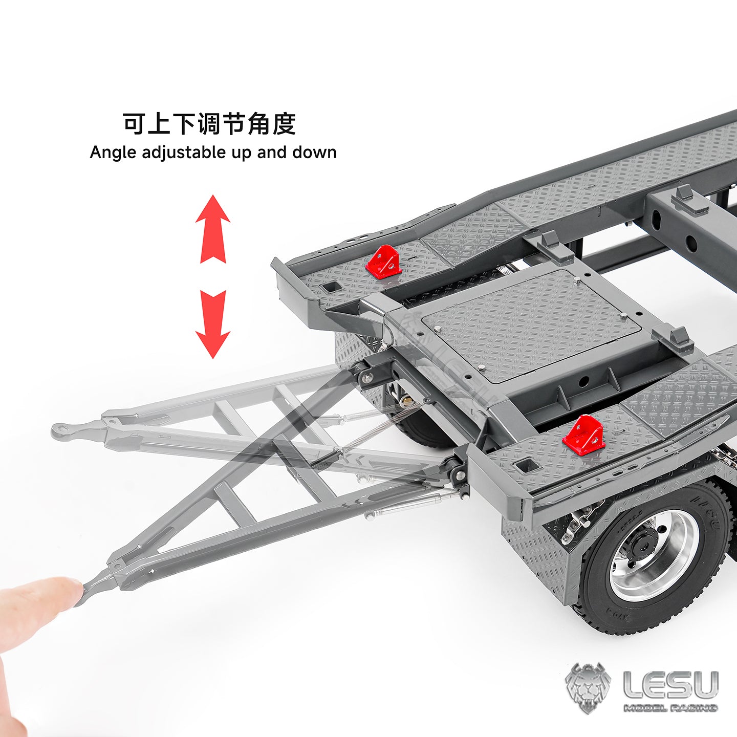 Finished 1/14 Metal RC Trailer A0065 Model Front Wheel Steerable for LESU Radio Controlled Hydraulic Roll on off Dumper Tipper
