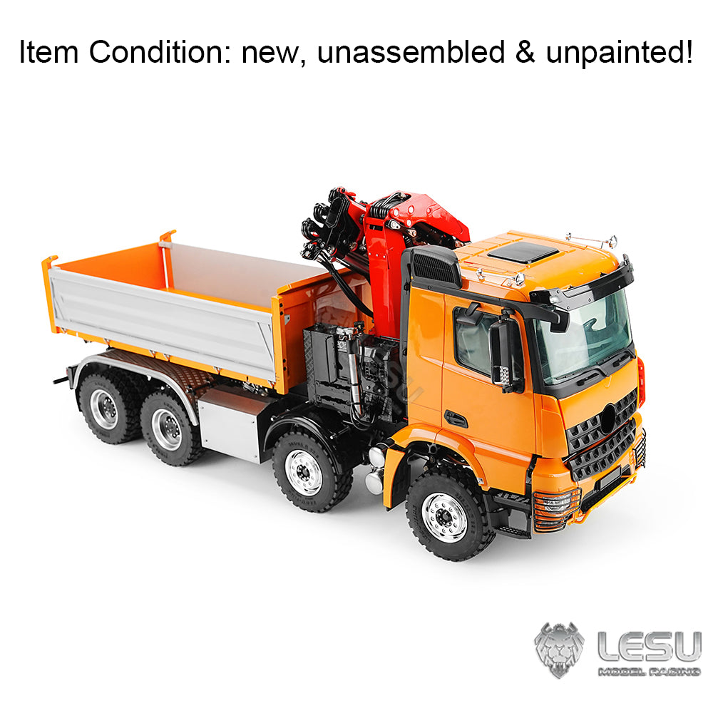 LESU 3348 1/14 Metal 8X8 Hydraulic 3 Ways RC Dump Truck with Crane 2 Speed Transmission 7CH Valve Sound Light for Scale Machinery Enthusiast
