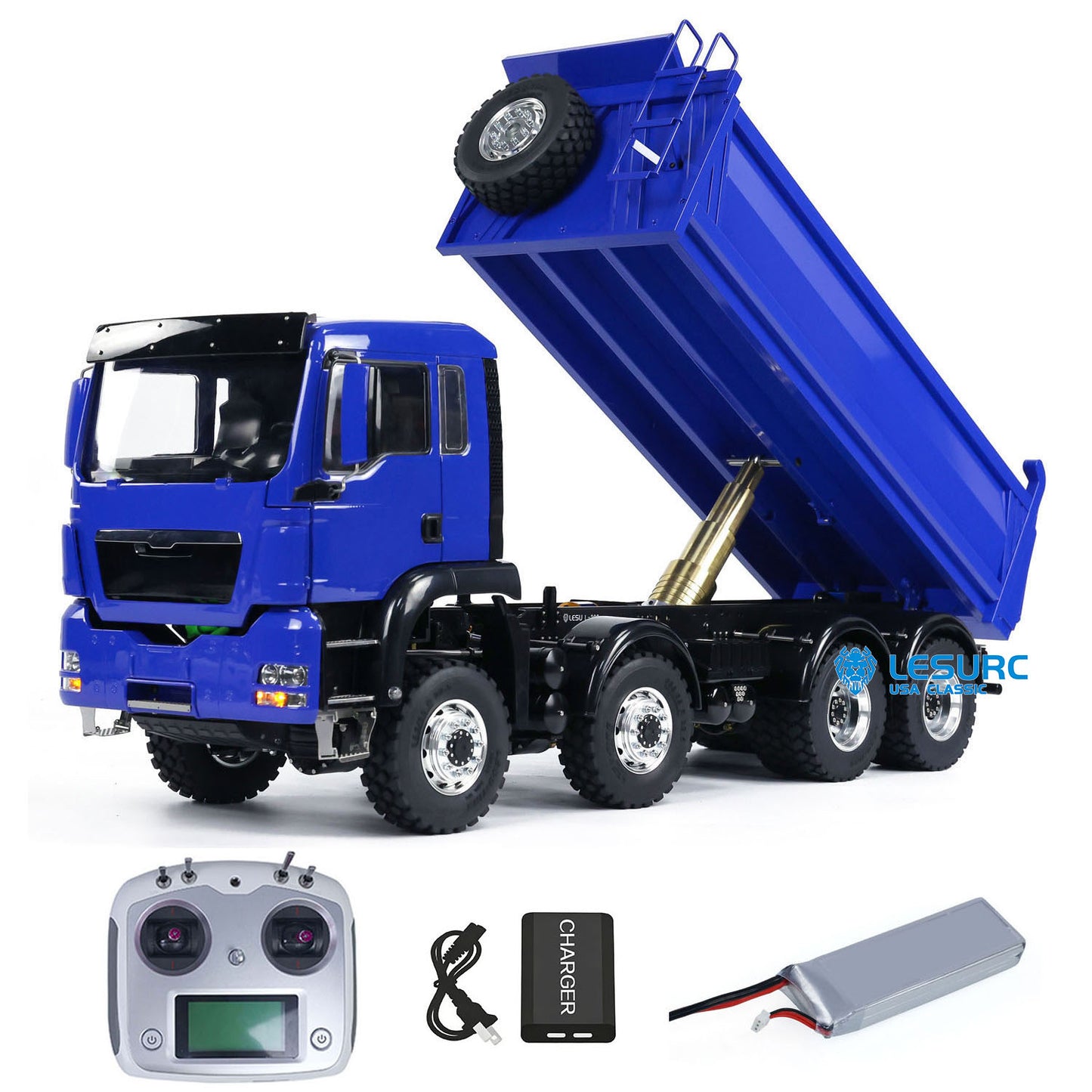 LESU 1/14 8x8 Metal Hydraulic RC Dump Truck 20130011 RTR Tipper Model FlySky I6S Radio Controller Brushless Motor 2 Speed Transmission Sound System