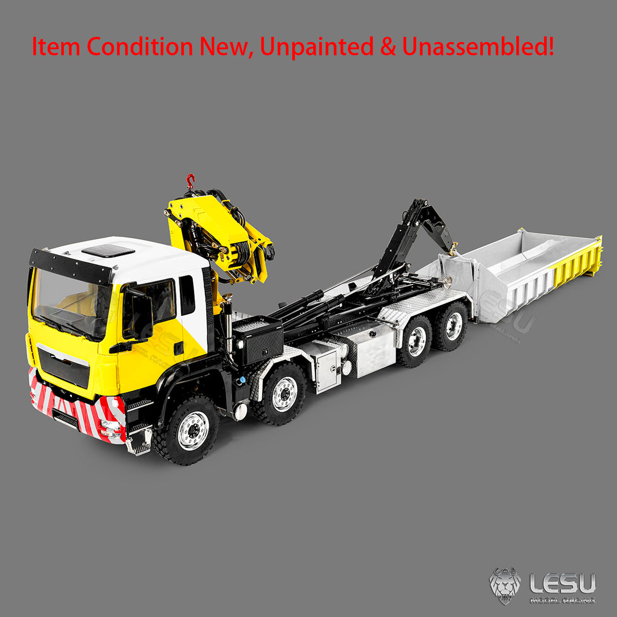 LESU Z0124 1/14 8x8 Hydraulic Crane RC Roll Off Dump Truck with TGS Cabin Metal Chassis Telescopic Hook Lift 3 Speed Gearbox Light Sound System