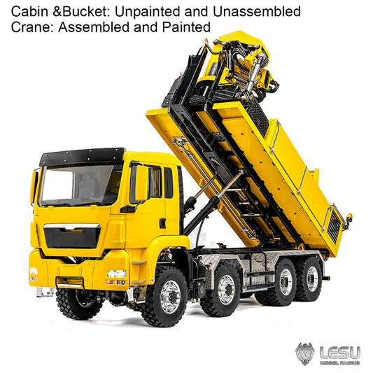 LESU 1/14 Hydraulic RC Roll on off Dumper Truck Crane Metal 8x8 Chassis Axles Lock 2Speed Gearbox 2+7CH Valve Sound Light System