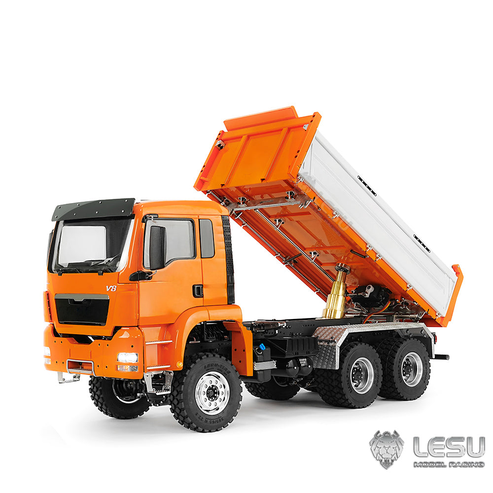 LESU 1/14 RC Hydraulic Dump Truck TGS 6x6 Metal Remote Control Dumper Car Model Construction Vehicle 3Speed Gearbox I6S Radio