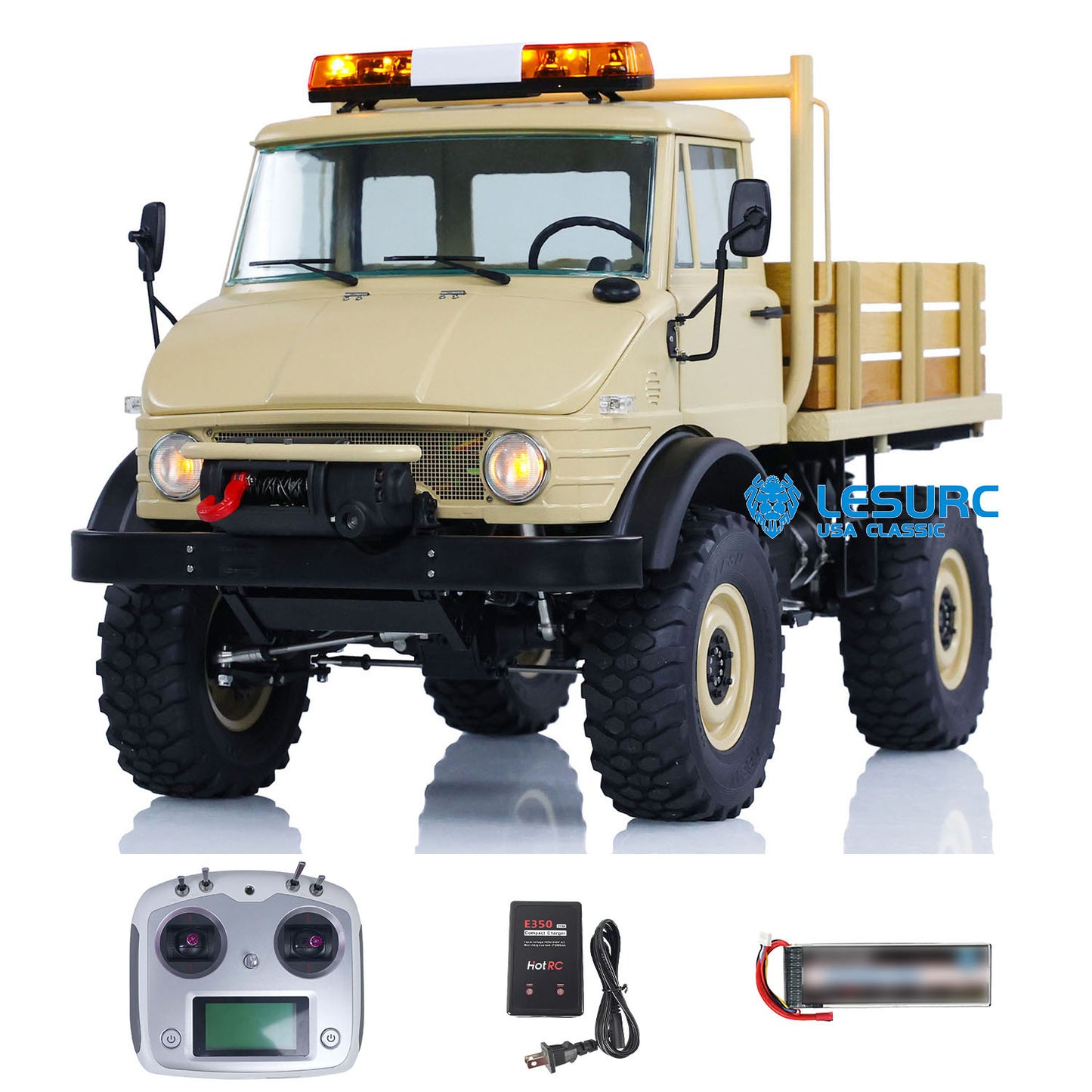 LESU UM406 1/10 Metal RC Off-Road Vehicle 2-Speed Transmission Winch Alloy Wheel Hubs Sound Light System FS I6S Radio Controller