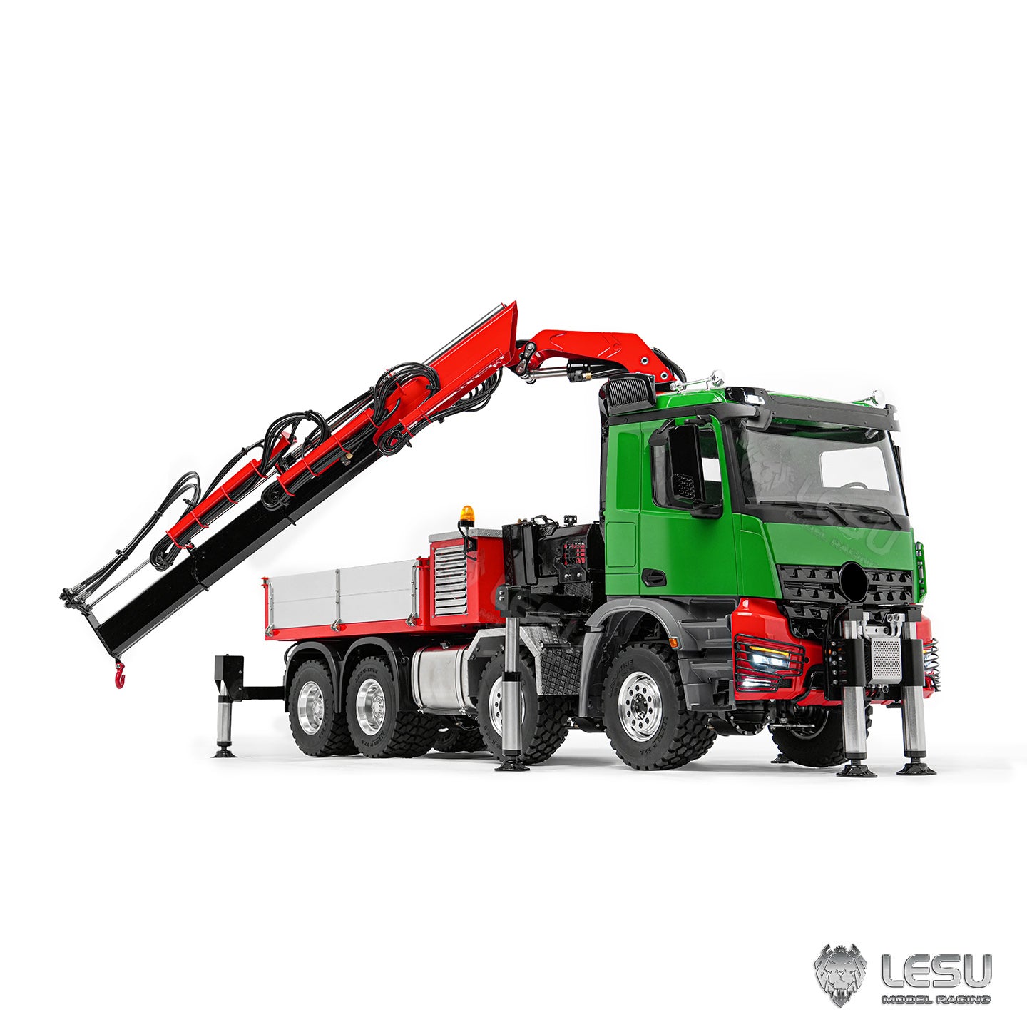 LESU 3363 1/14 Metal RC Hydraulic Crane Truck 8X8 Axle Diff Lock 3Speed Remote Control Lorry 7CH Valve 6 Outriggers Light Sound