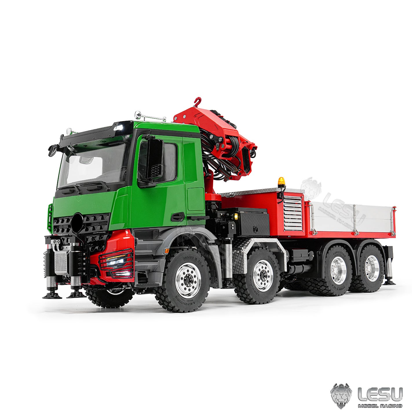 LESU 3363 1/14 Metal RC Hydraulic Crane Truck 8X8 Axle Diff Lock 3Speed Remote Control Lorry 7CH Valve 6 Outriggers Light Sound