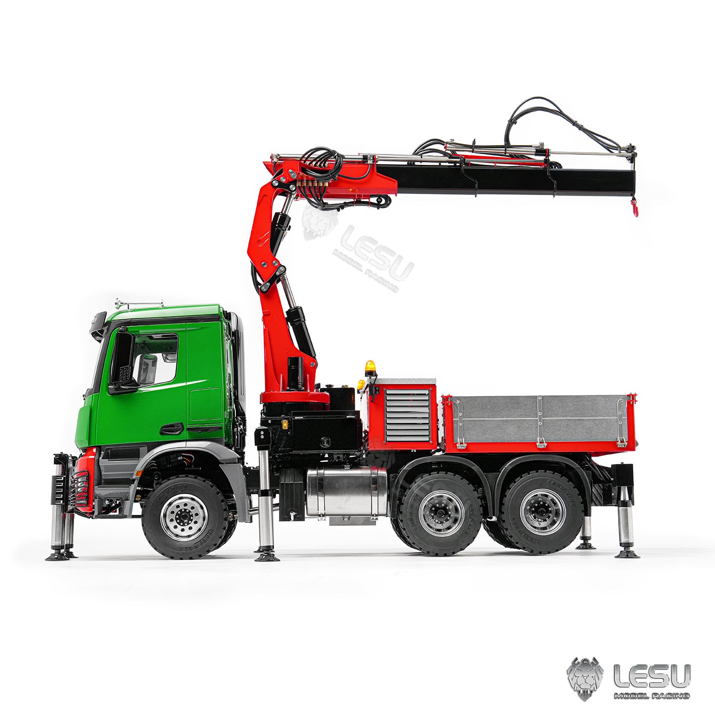 LESU 3363 1/14 Metal RC Hydraulic Crane Truck 8X8 Axle Diff Lock 3Speed Remote Control Lorry 7CH Valve 6 Outriggers Light Sound
