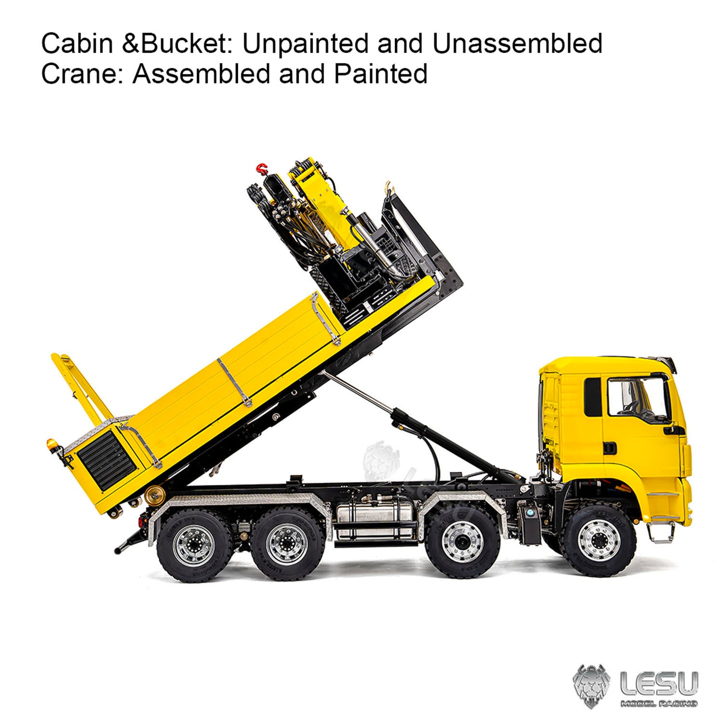 LESU 1/14 Hydraulic RC Roll on off Dumper Truck Crane Metal 8x8 Chassis Axles Lock 2Speed Gearbox 2+7CH Valve Sound Light System