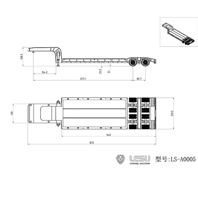 US STOCK 1/14 LESU 872MM Metal 4Axles Unpainted Assembled Wood Trailer Suitable for TAMIYA RC Radio Controlled Tractor Truck DIY Cars Model