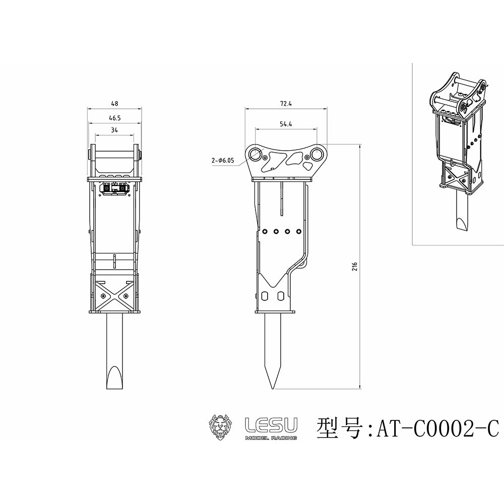 Metal LESU Hammer for 1:14 Hydraulic RC Excavator ET35 B0006 Shovel Model Parts