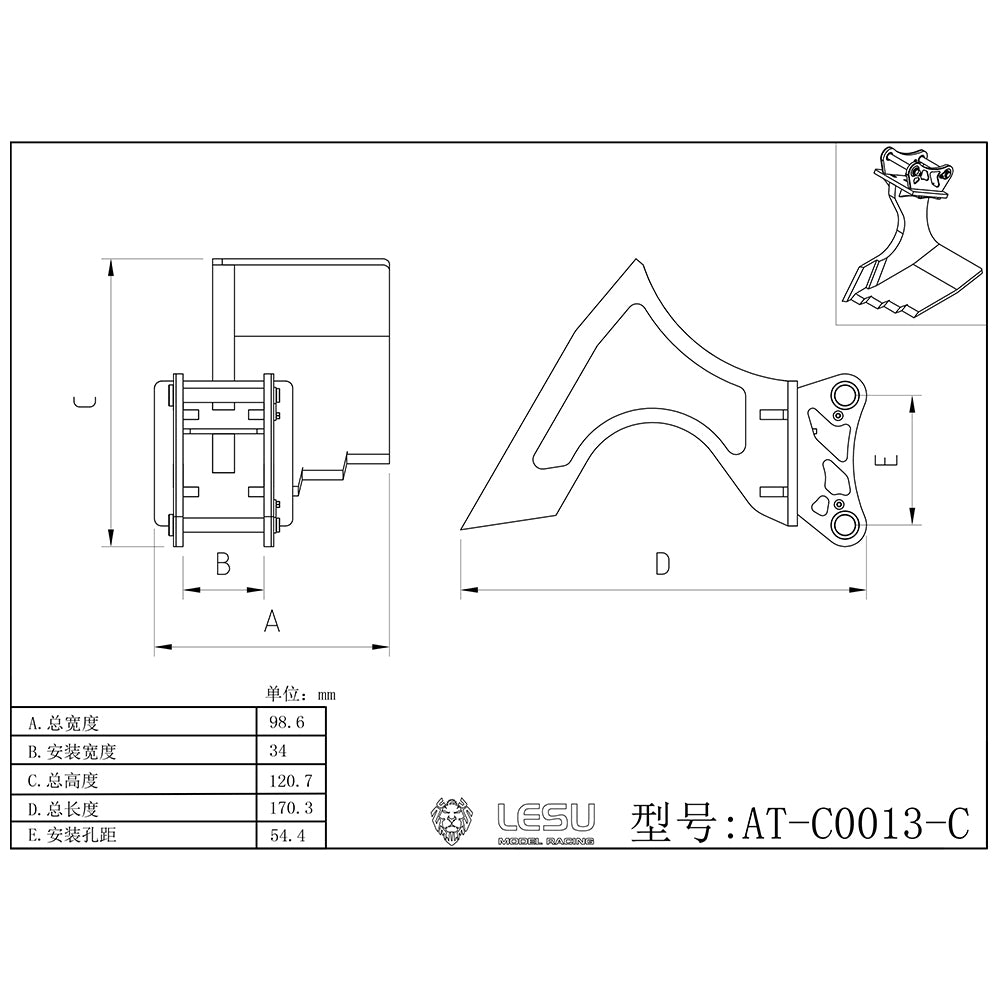 LESU Metal Fork Curved Blade Ripper Quick Release Compactor Tiltable Bucket for RC Excavator 1/14 ET35 Hydraulic Electric Digger