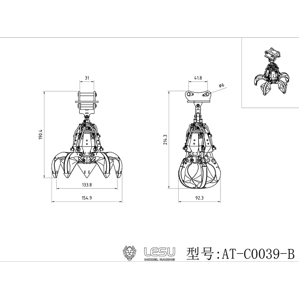 LESU 1/14 Orange Peel Grab for AC360 ET26L ET30H RC Hydraulic Excavator Models