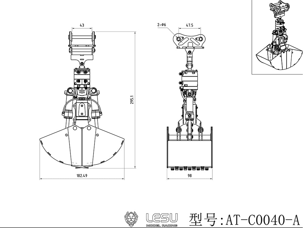 Metal Clamshell Bucket for LESU C374F  AC360 ET30H R945 SK500 ET35 B0006 1/14 Hydraulic RC Excavator Digger Model DIY Accessories