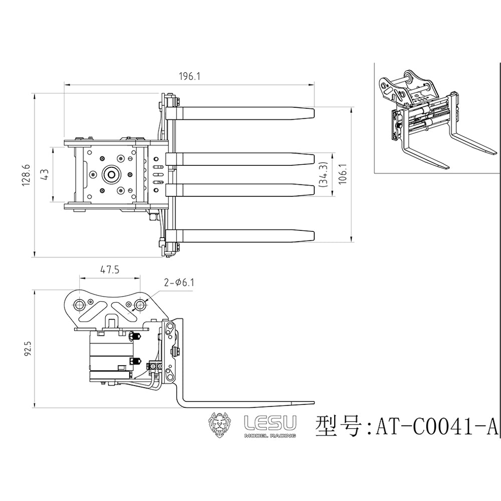 Metal 270 Dgrees Rotatable Hydraulic Fork for LESU 1/14 RC Hydraulic Digger Aoue C374F Radio Control Excavator Heavy Machine Model