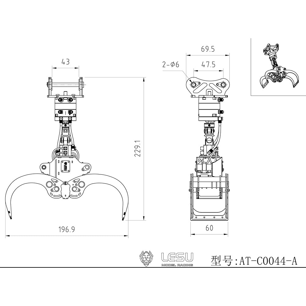 1/14 LESU Metal Wood Clamp for RC Hydraulic Excavator 374F B0001 Digger Accessory Parts