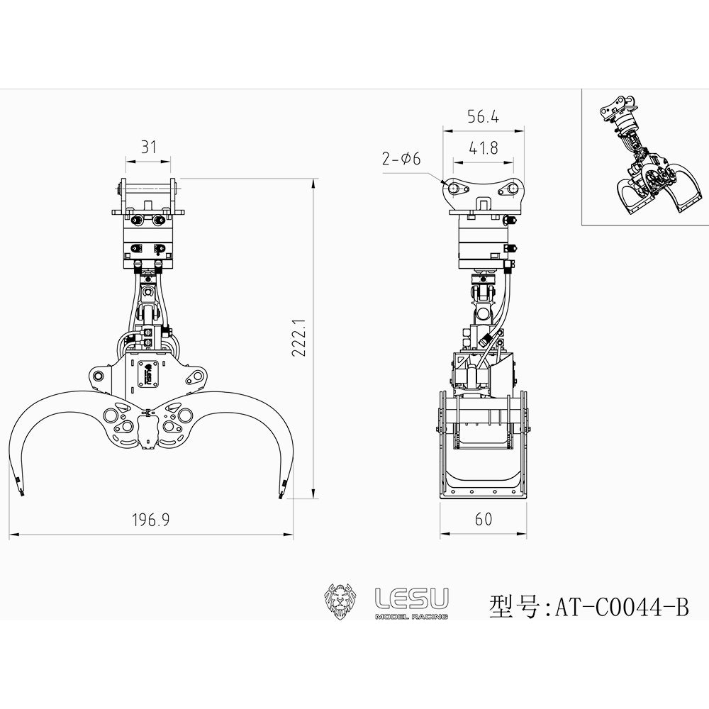 LESU Metal Hydraulic Wood Clamp for 1/14 945 RC Hydraulic Excavator SK500 ET26L Upgrade Part