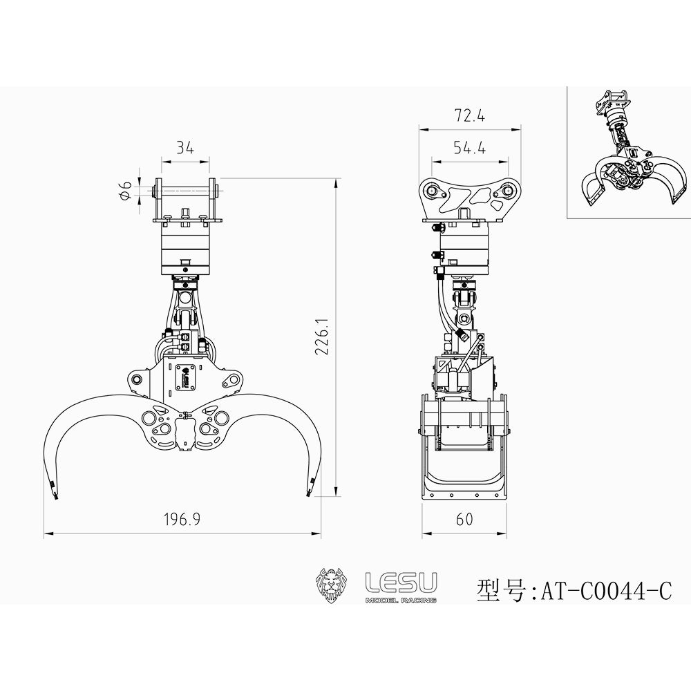 1/14 Metal Hydraulic Wood Clamp for LESU RC Excavator ET35 B0006 Model Upgrade Accessory Parts