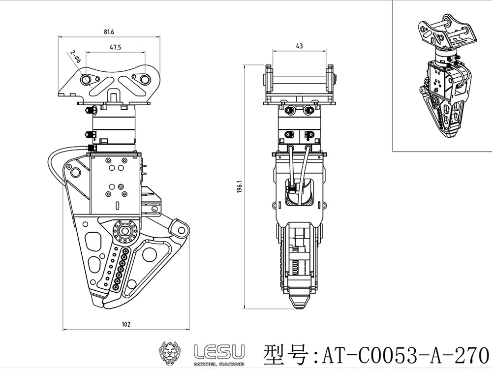270 Degree Rotatable Hydraulic Metal Shear Clamp for 1/14 LESU RC Hydraulic Excavator LR945 LR956 SK500 PC360 ET26L ZX490 Remote Control Digger Model