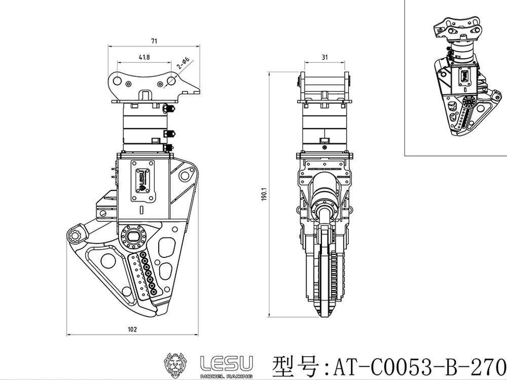 270 Degree Rotatable Hydraulic Metal Shear Clamp for 1/14 LESU RC Hydraulic Excavator LR945 LR956 SK500 PC360 ET26L ZX490 Remote Control Digger Model