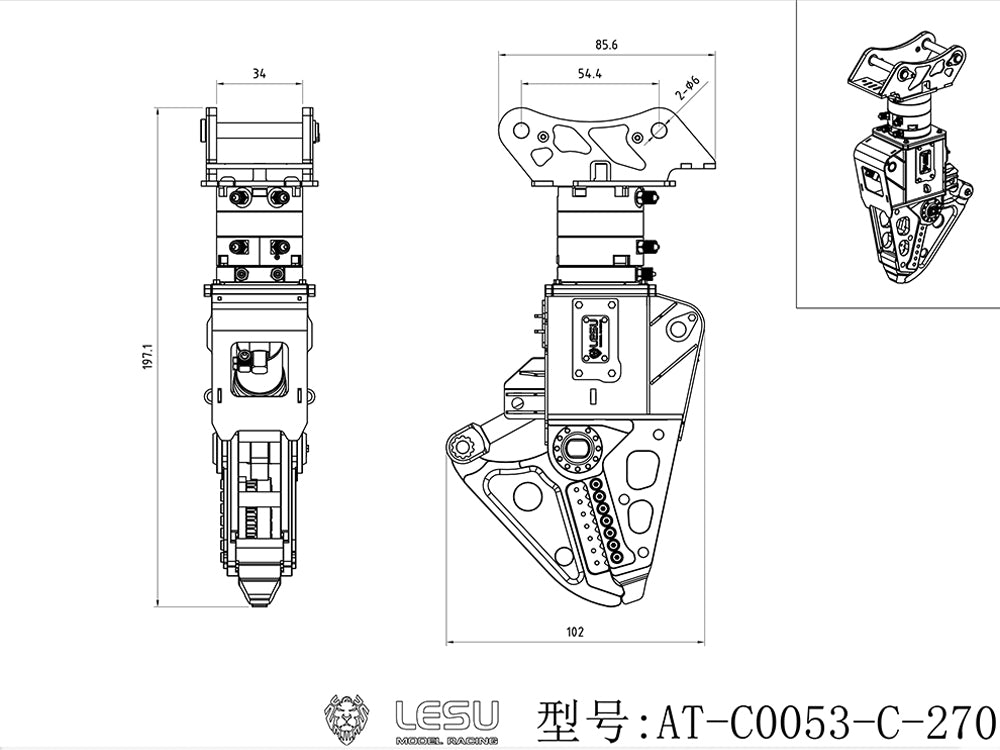 270 Degree Rotatable Hydraulic Metal Shear Clamp for 1/14 LESU RC Hydraulic Excavator LR945 LR956 SK500 PC360 ET26L ZX490 Remote Control Digger Model