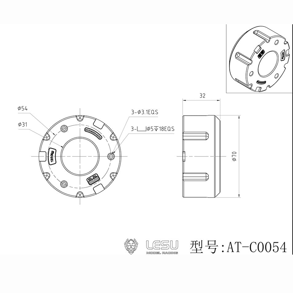 Brass Front Weight Increasing Module Counterweight for LESU 1/14 Hydraulic RC Tractor AOUE 1050 Farm Truck DIY Agricultural Car