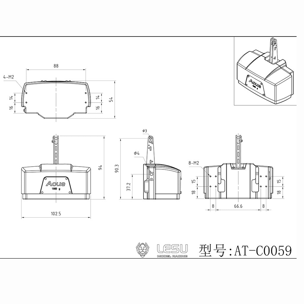 Brass Front Weight Increasing Module Counterweight for LESU 1/14 Hydraulic RC Tractor AOUE 1050 Farm Truck DIY Agricultural Car