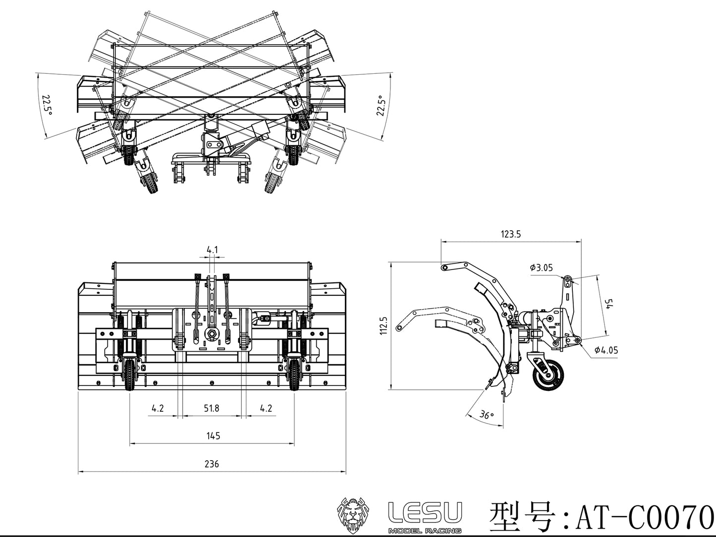 Metal Snow Shovel Manual Quick Release seat Coupler for A0018 LESU 1/14 RC Hydraulic 1050 Agricultural Truck A0018 DIY Model Parts