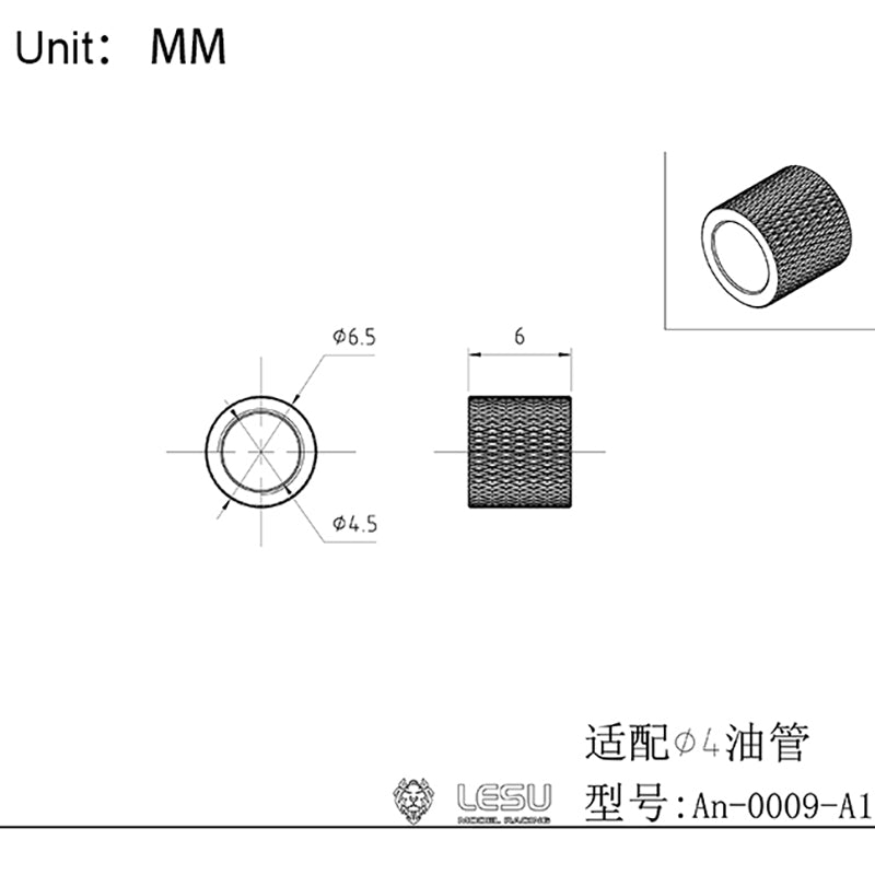 LESU Vehicle Parts Fixed Nozzle Cap for 4*2.5MM 3*2MM, 2.5*1.5MM Oil Pipe RC Hydraulic Truck Excavator Loader Spare Parts