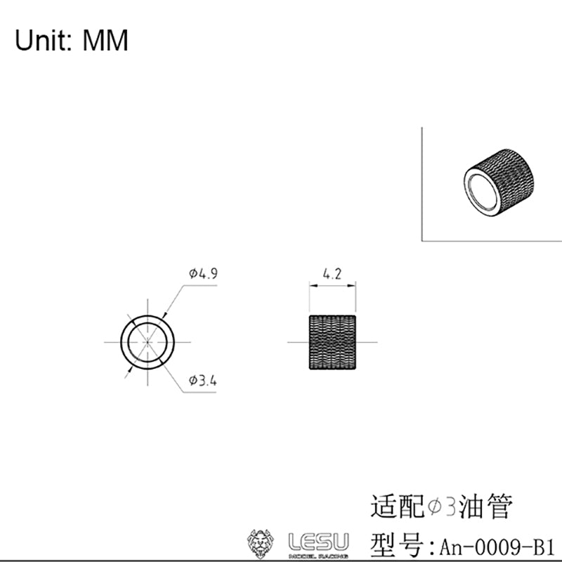 LESU Vehicle Parts Fixed Nozzle Cap for 4*2.5MM 3*2MM, 2.5*1.5MM Oil Pipe RC Hydraulic Truck Excavator Loader Spare Parts