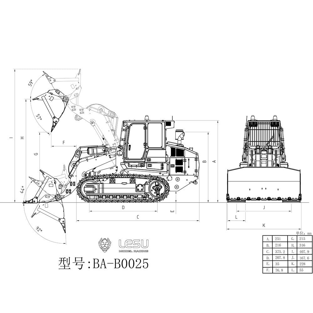#Metal LESU 1/14 Hydraulic Remote Control Tracked 973K Loader Black Tracks RC Vehicle Standard Edition Unassembled Model
