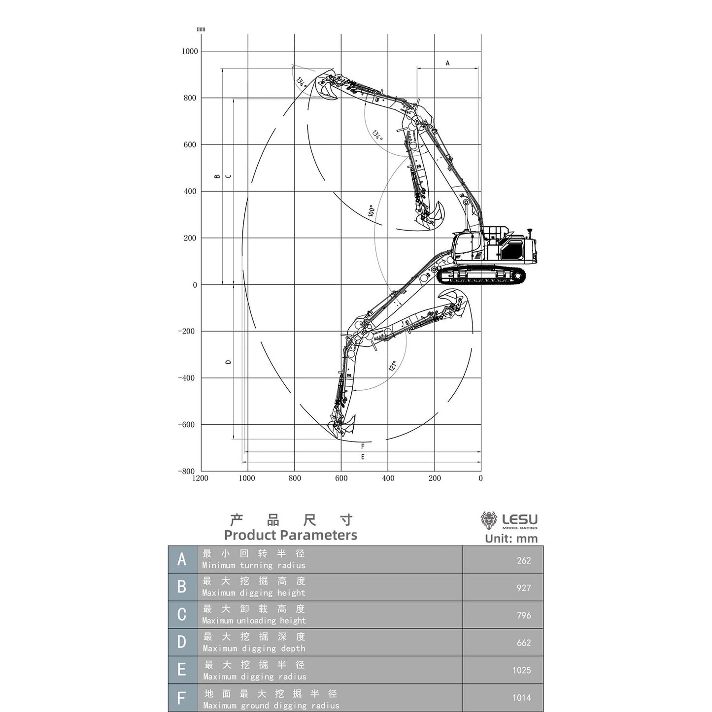 LESU AOUE LR945 1/14 RC Metal Hydraulic Tracks Excavator Long Arm Digger Model PL18EV LITE Radio System 7CH Reversing Valve