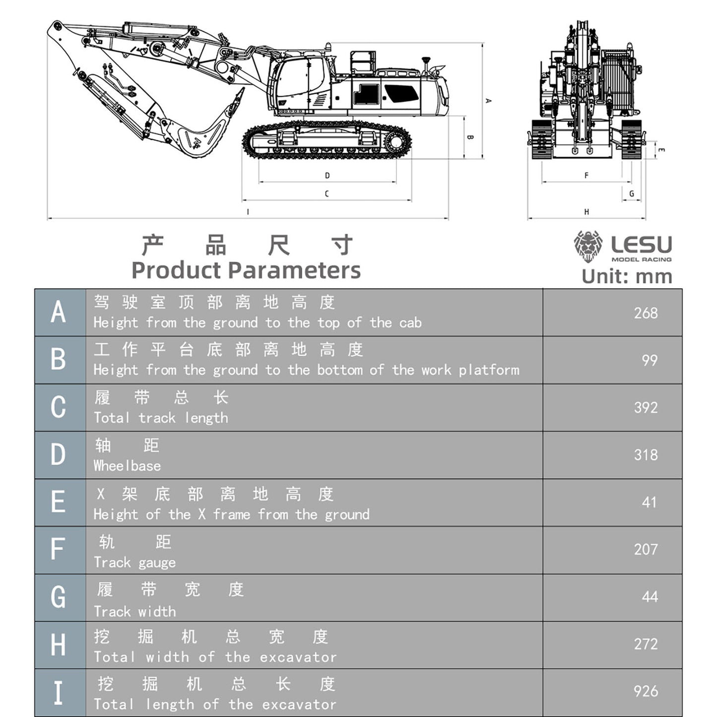 LESU 1/14 Aoue Radio Controlled Dual Pumps LR956 Hydraulic Excavator KIT Metal 3 Arms RC Digger Model 4+3CH Valve Light GPS