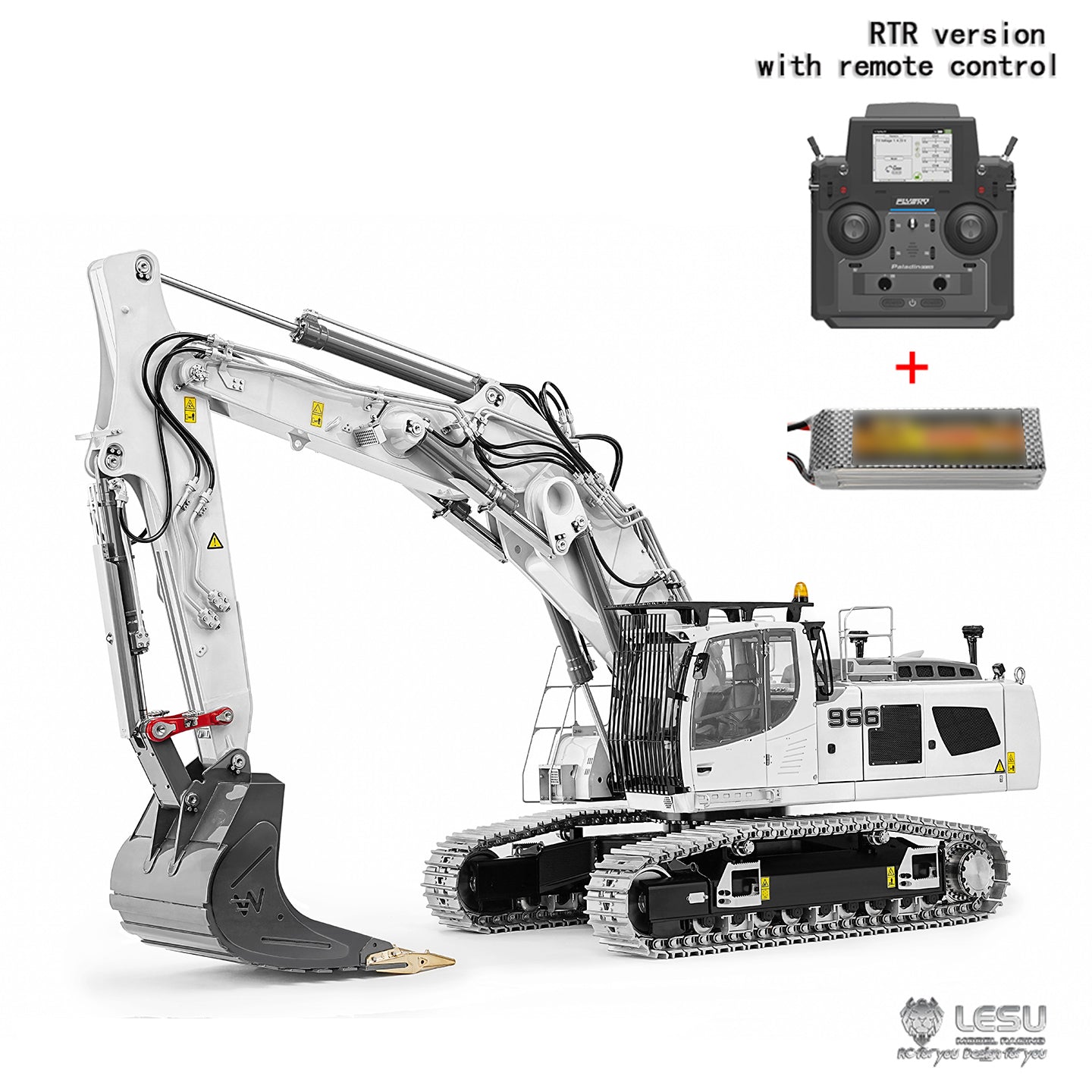 LESU LR956 1/14 Metal RC Hydraulic Excavator B0040 RTR Dual Pump Digger with FlySky PL18EV Lite Radio Controller Light System Quick Release Coupler