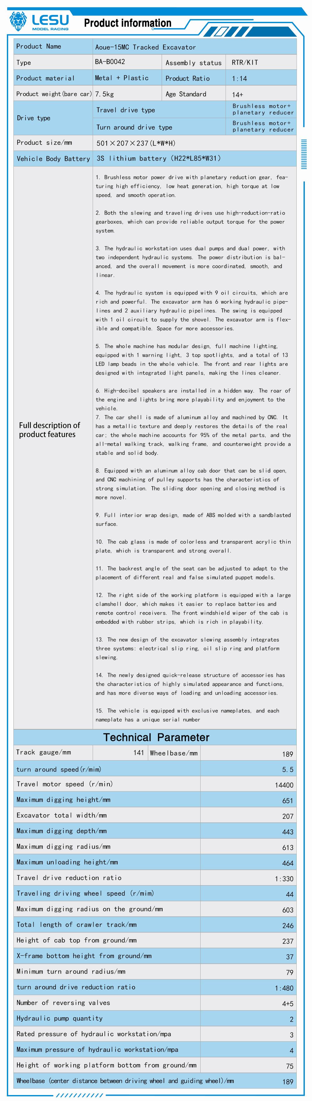 LESU Metal 1/14 Hydraulic RC Excavator MC15 4 Arms Remote Control Digger Model 9 Ways Valve Dual Pumps Light Sound Radio Battery