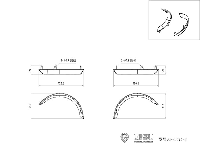 LESU Metal Cabin Set Wheel Eyebrow Arches Suitable for 1/15 Scale RC Hydraulic Radio Controlled Loader L574 Model DIY Upgrade Part