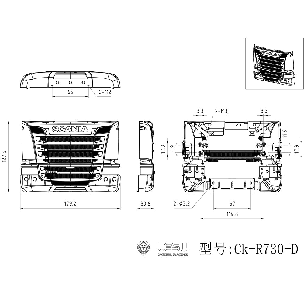 Metal LESU R730 Front Face Net Bumper Sets for R470 R620 1/14 TAMIYA RC Tractor Truck Model