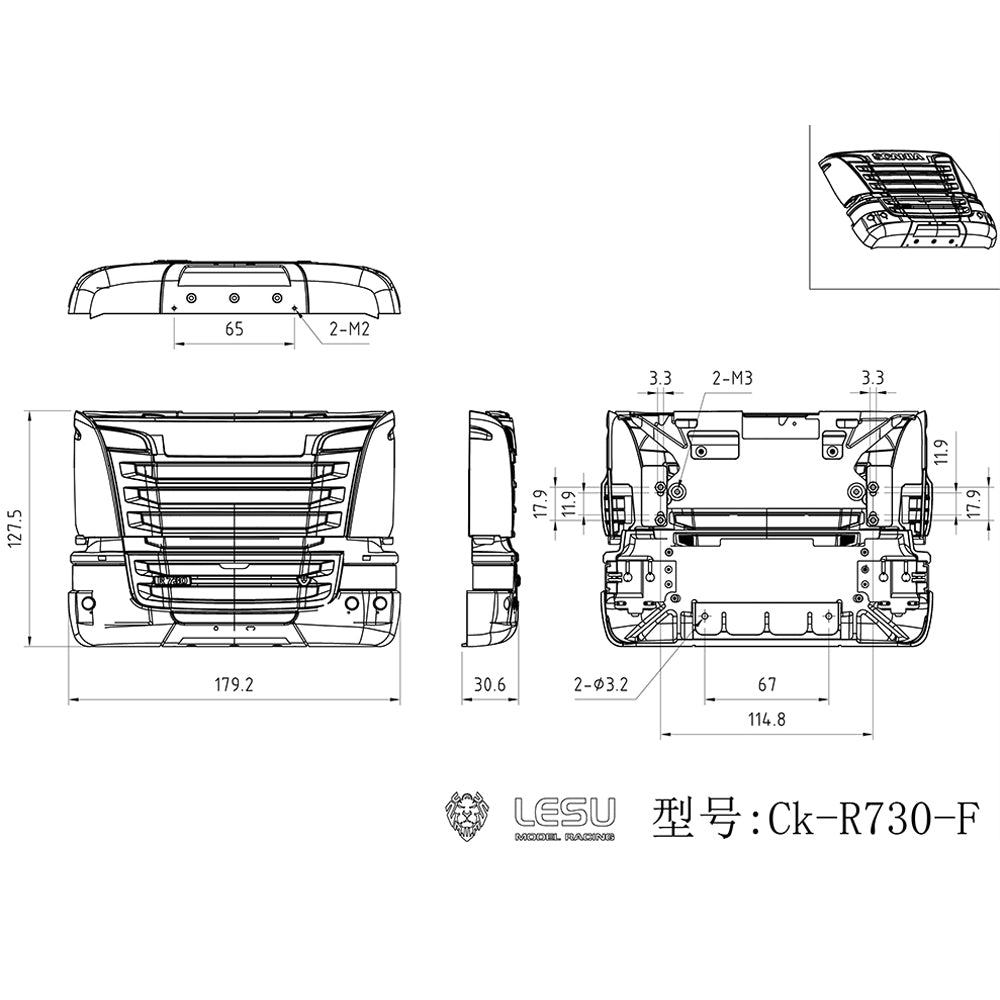 Metal LESU R730 Front Face Net Bumper Sets for R470 R620 1/14 TAMIYA RC Tractor Truck Model