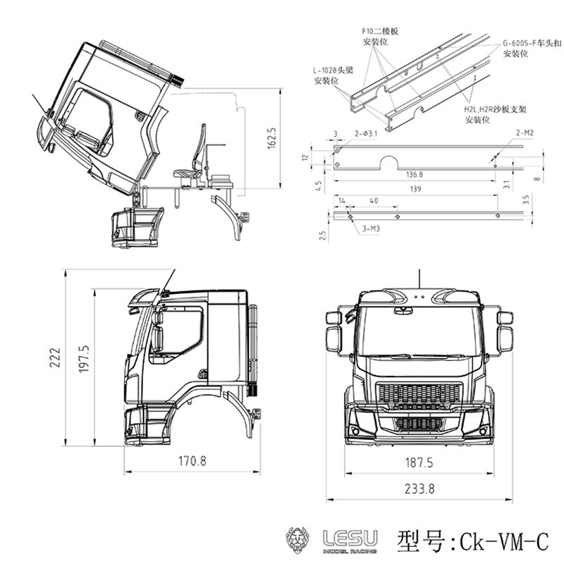 LESU Plastic Cabin Shell Cabin Rack Suitable for 1/14 RC VM Radio Control Tractor Truck Tipper Dumper DIY Car Vehicle Model
