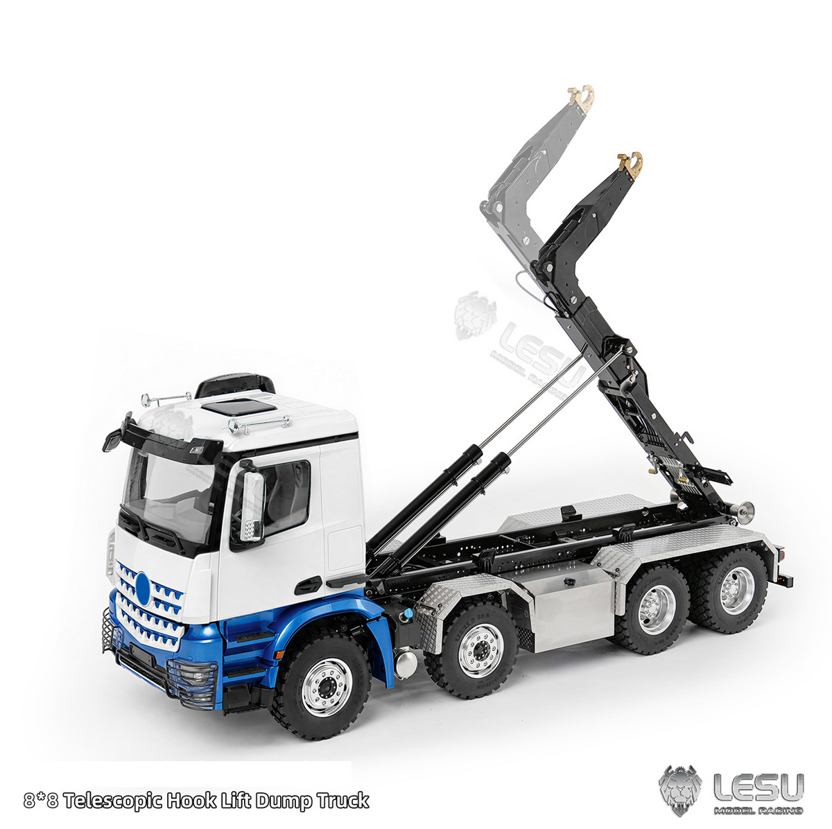 LESU Z0088 1/14 8x8 Metal Roll Off RC Hydraulic Dump Truck with Folding Hook Lift 3 Speed Transmission Differential Lock Sound Light