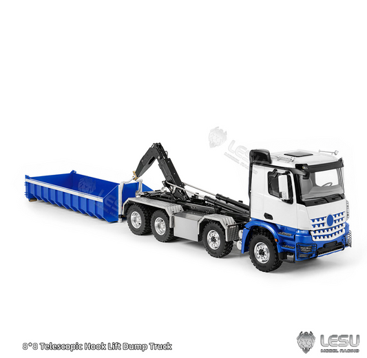 LESU Z0088 1/14 8x8 Metal Roll Off RC Hydraulic Dump Truck with Folding Hook Lift 3 Speed Transmission Differential Lock Sound Light