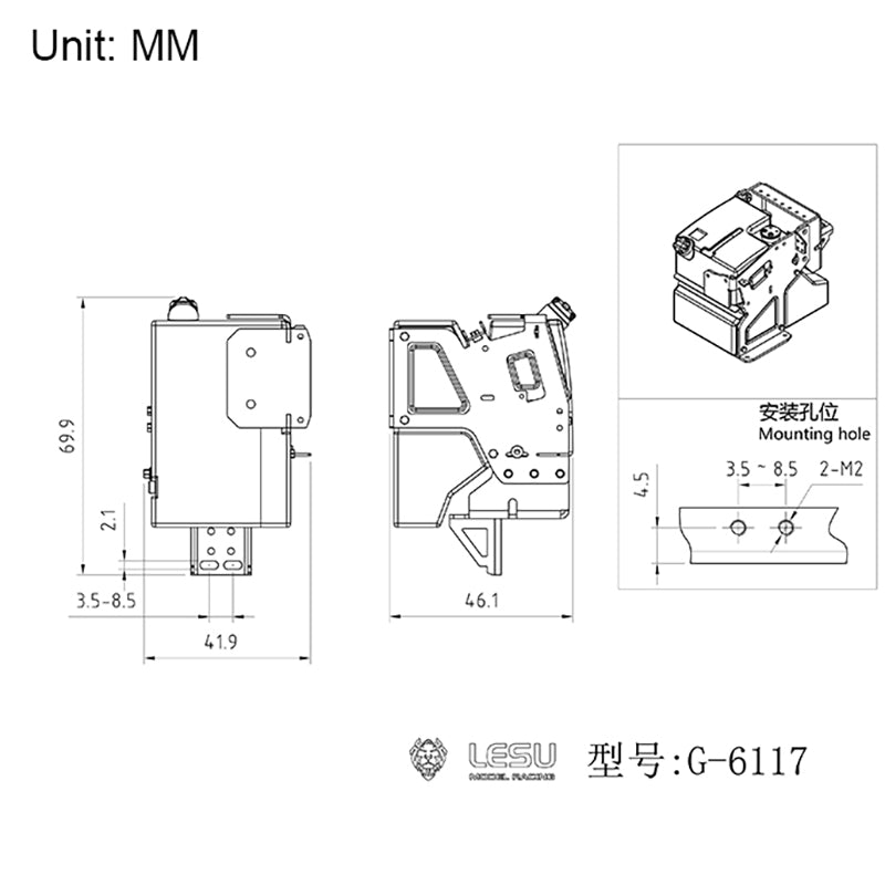 LESU Spare Part DIY Metal Exhaust Tank Metal Battery Tank Equipment Box Suitable for 1/14 Scale RC Tractor Truck Cars Model