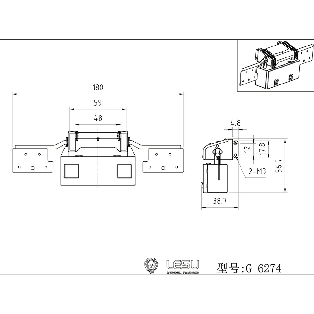 LESU Rear Beam Set with Toolbox for 1/14 RC Tractor Remote Controlled Truck R47 R62 Car DIY Model Unpainted Accessory